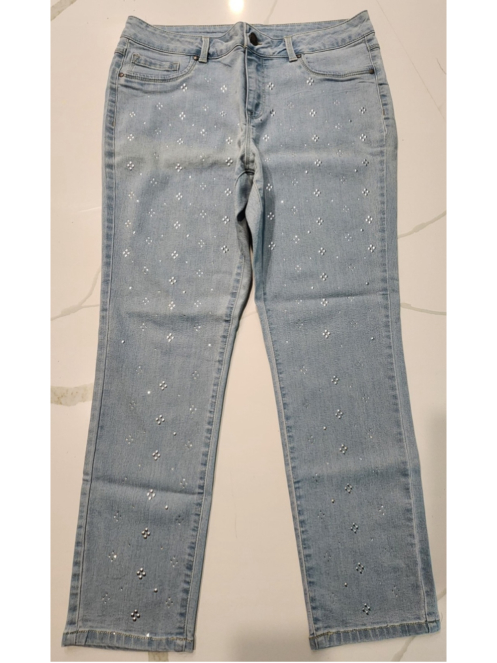 Workshop Republic Clothing Jeans 10 Light Wash Rhinestone Studded Straight